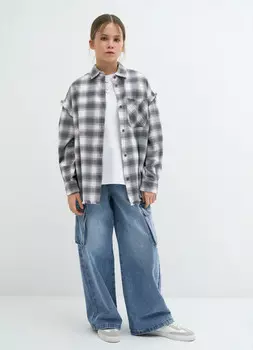 Широкие джинсы с карго-карманами для девочек, Голубой