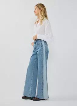 Широкие джинсы с лампасами, Голубой