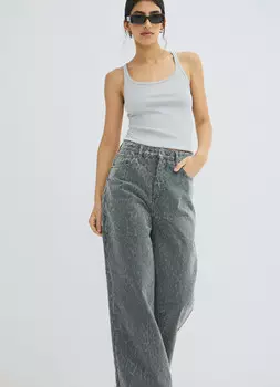 Широкие джинсы с леопардовым принтом, Серый