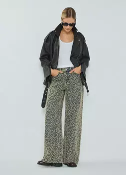 Широкие джинсы с леопардовым принтом, Синий