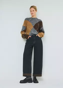 Широкие джинсы с подворотами, Синий