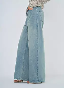 Широкие джинсы с поясом, Голубой