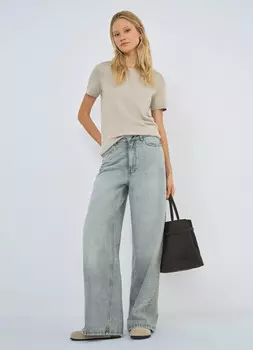 Широкие джинсы с поясом, Серый