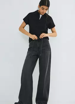 Широкие джинсы с поясом, Серый