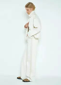 Широкие джинсы с вышивкой, Бежевый