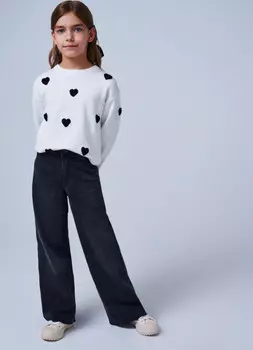 Широкие джинсы с высокой посадкой для девочек, Серый