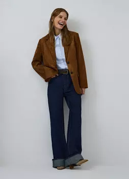 Широкие джинсы с высокой посадкой и отворотами, Синий