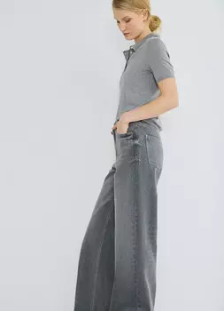 Широкие джинсы с высокой посадкой, Серый