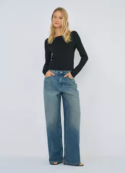 Широкие джинсы с высокой посадкой, Синий