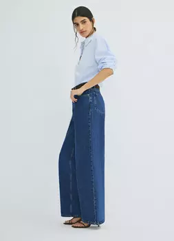 Широкие джинсы с высокой посадкой, Синий