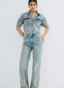 Широкие джинсы со стразами, Голубой