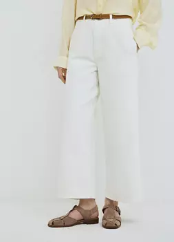 Широкие укороченные джинсы с ремнём, Белый
