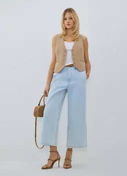 Широкие укороченные джинсы с ремнём, Голубой