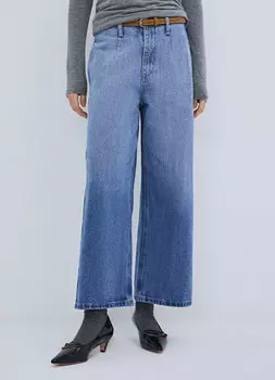 Широкие укороченные джинсы с ремнём, Синий