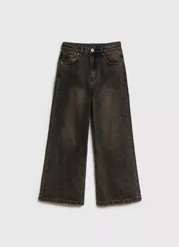 Широкие утеплённые джинсы для девочек, Коричневый