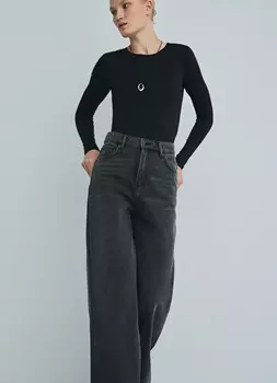 Широкие утеплённые джинсы, Серый