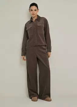 Широкие вельветовые брюки с эластичным поясом, Коричневый