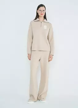 Широкие вязаные брюки, Бежевый