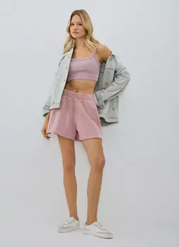 Шорты из футера с эффектом стирки, Розовый