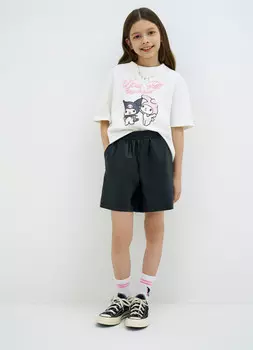 Шорты из искусственной кожи для девочек, Черный