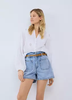 Шорты Paperbag с высокой посадкой, Голубой