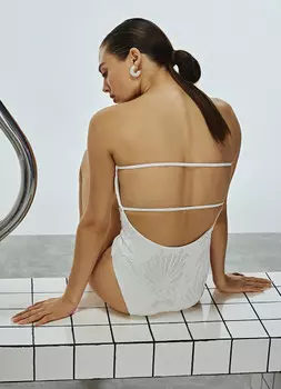 Слитный купальник бандо, Бежевый