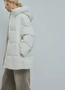 Стёганая куртка с капюшоном, Белый