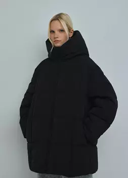 Стёганая куртка с капюшоном, Черный