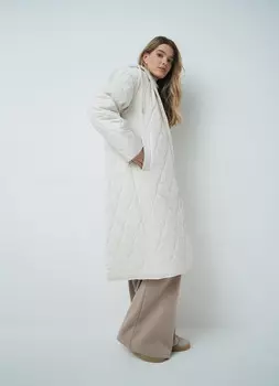 Стёганое пальто с капюшоном, Бежевый