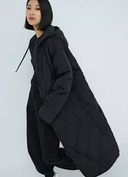 Стёганое пальто с капюшоном, Черный