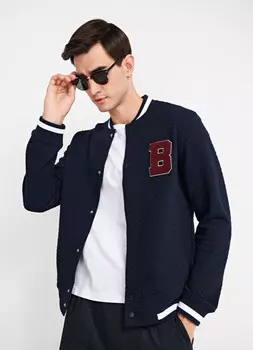 Стёганый бомбер на кнопках, Синий