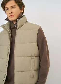 Стёганый утеплённый жилет с воротником-стойкой, Бежевый