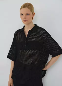 Структурное поло в сетку, Черный