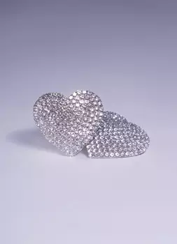 Сверкающие серьги в форме сердца, Серебряный