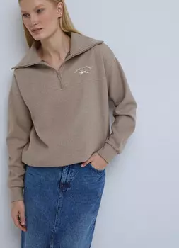 Свитшот-анорак на молнии с вышивкой, Бежевый