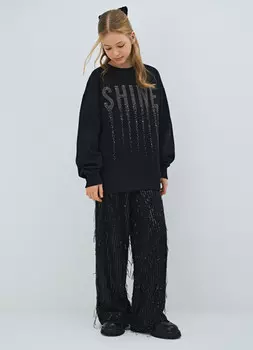 Свитшот оверсайз со стразами для девочек, Черный