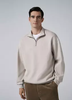 Свитшот с воротником на молнии, Бежевый