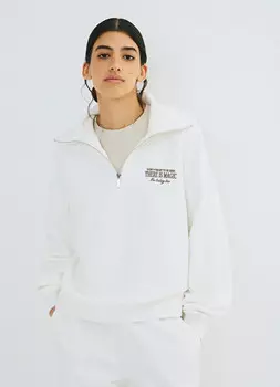 Свитшот с воротником-стойкой на молнии, Белый