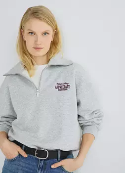 Свитшот с воротником-стойкой на молнии, Серый