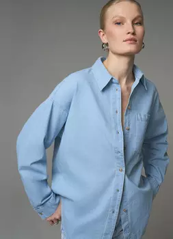 Свободная джинсовая рубашка, Голубой
