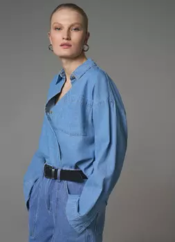 Свободная джинсовая рубашка, Голубой