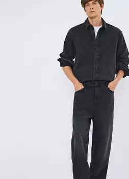 Свободная джинсовая рубашка на пуговицах дл/рук, Серый