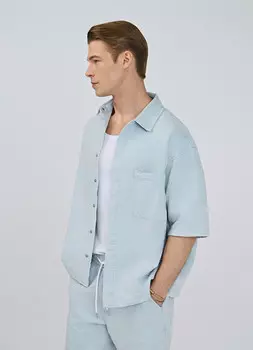 Свободная джинсовая жаккардовая рубашка, Голубой