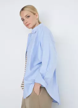 Свободная хлопковая рубашка, Голубой