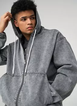 Свободная куртка с капюшоном, Серый