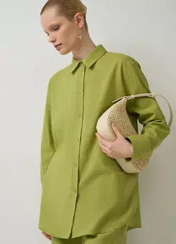 Свободная рубашка из хлопка и льна, Желтый