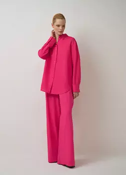 Свободная рубашка из хлопка и льна, Красный