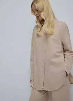 Свободная рубашка из хлопка и льна, Бежевый