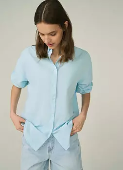 Свободная рубашка из хлопка Oxford, Голубой