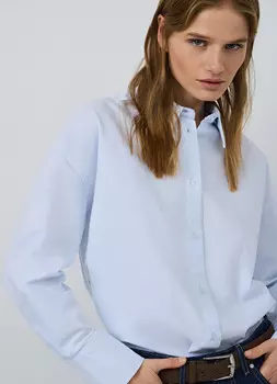 Свободная рубашка из хлопка Оксфорд, Голубой